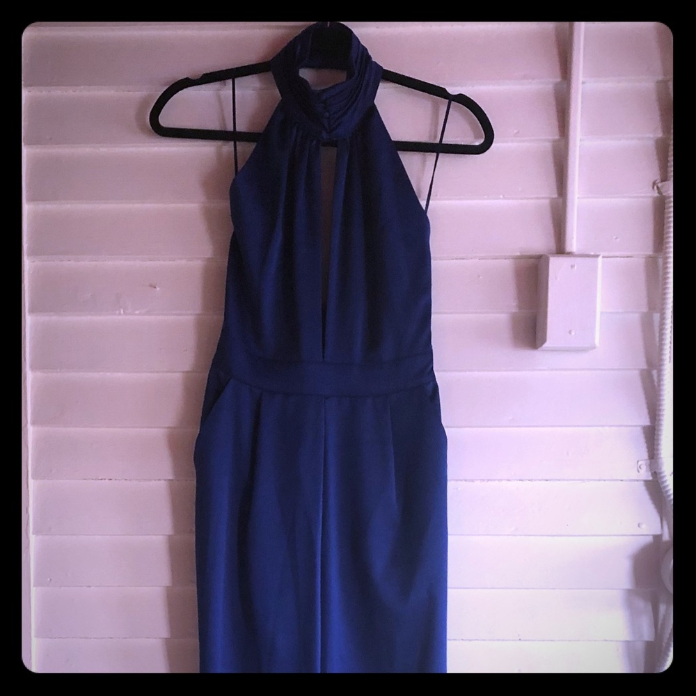 Royal Blue Deep V Satin Jumpsuit